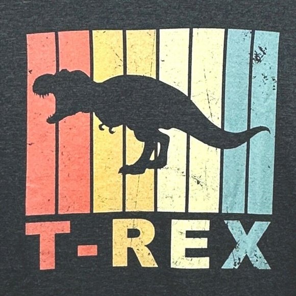 T-Rex Dinosaur Shadow Vintage Style Unisex T-Shirt Gray (See Measurements) - Picture 2 of 4